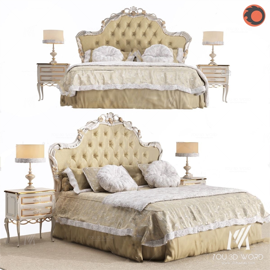 European style fabric double bed 3d model